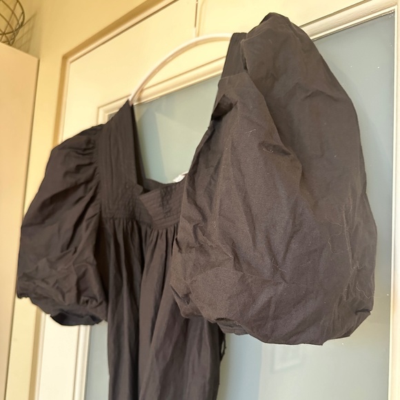 Anthropologie Love the Label Black Poplin Dress with puff sleeves and belt - Picture 10 of 12